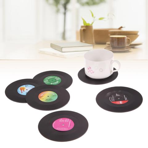 6Pcs/set Retro Vinyl Drink Coasters Table Cup